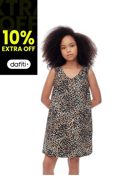Vestido Corto Drill Algodón Print Niña Marron