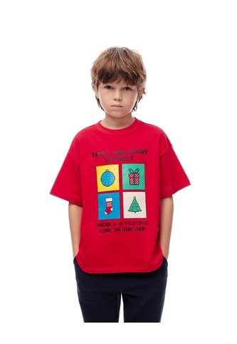 Camiseta Regular Algodón Estampada Navidad Niño Rojo Gef