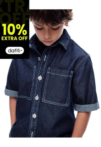 Camisa Manga Corta Regular Denim índigo Oscuro Niño Azul Oscuro Gef