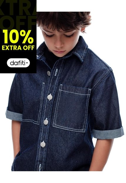 Camisa Manga Corta Regular Denim índigo Oscuro Niño Azul Oscuro