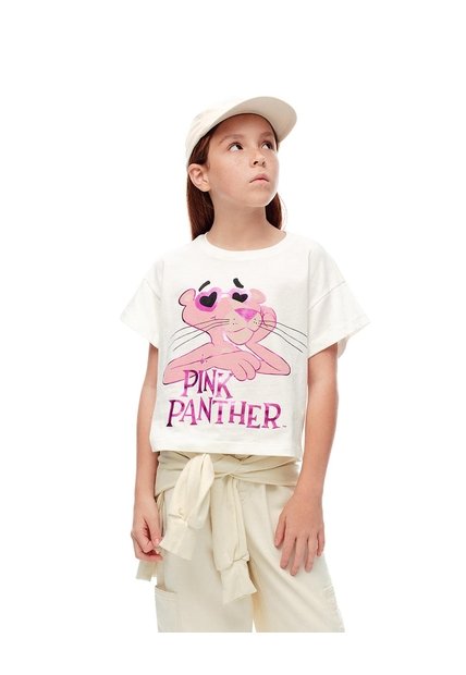 Camiseta Regular Algodón Pink Panther Blanca Niña Blanco