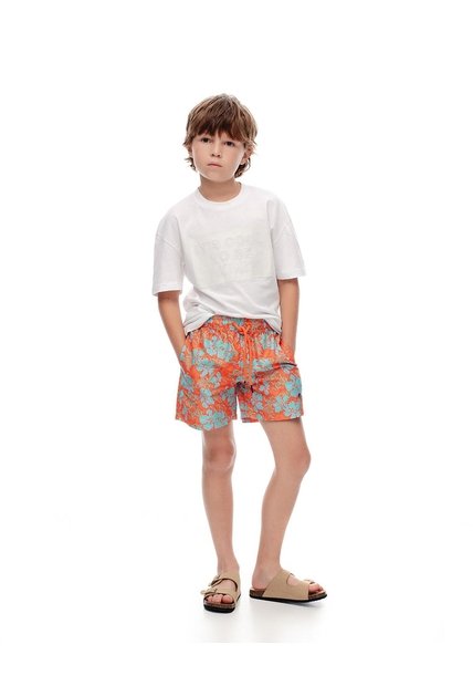 Pantaloneta De Baño Estampada Niño Naranja