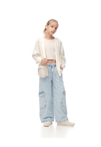 Jean Cargo Wide Leg Tiro Alto índigo Claro Niña Azul Oscuro Gef