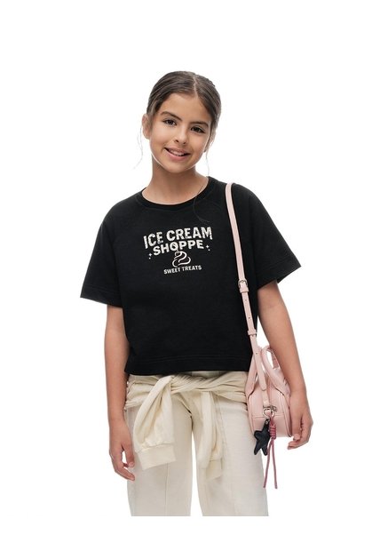 Camiseta Oversize Algodón Negra Niña Negro