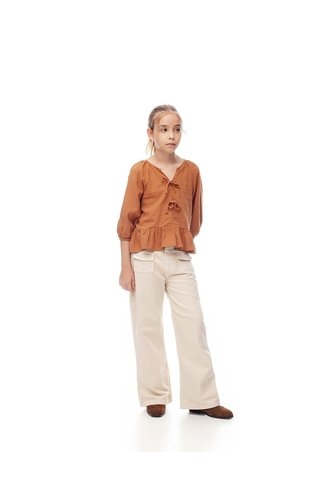 Pantalón Flare Tiro Medio Drill Algodón Habano Niña Marron Gef
