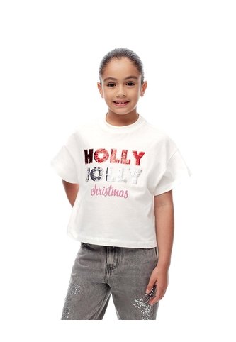 Camiseta Regular Algodón Blanca Navidad Niña Blanco Gef