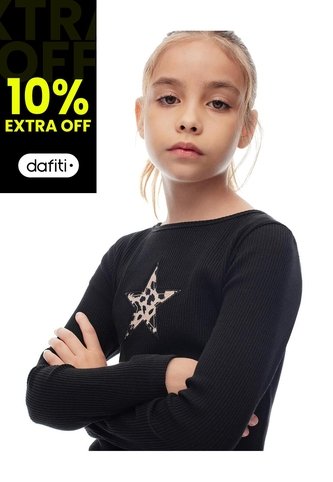 Camibuzo Regular Tejido De Punto Negra Niña Negro Gef