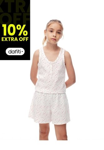 Blusa + Short De Pijama Estampada Niña Blanco Gef