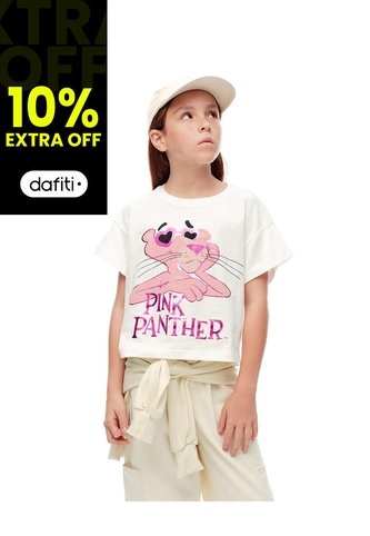 Camiseta Regular Algodón Pink Panther Blanca Niña Blanco Gef