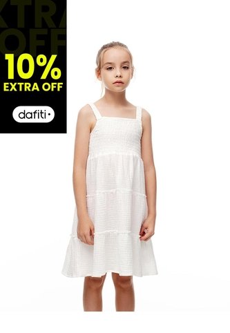 Vestido Corto Capas Algodón Blanco Niña Blanco Gef