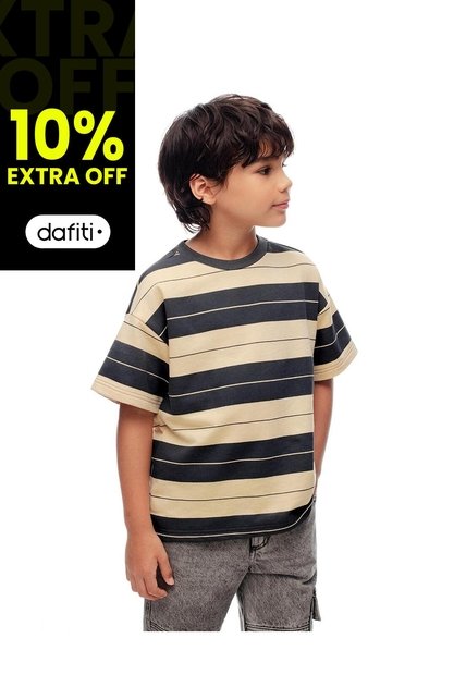 Camiseta Regular Algodón Rayas Niño Gris