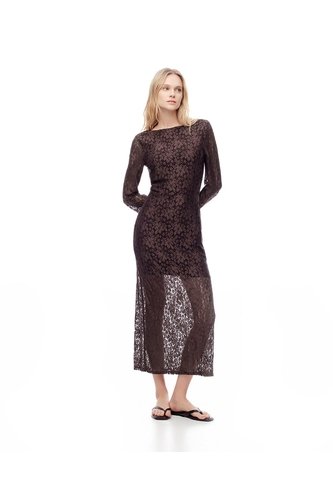 Vestido Midi Encaje Chocolate Mujer Chocolate Gef
