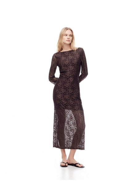 Vestido Midi Encaje Chocolate Mujer Chocolate