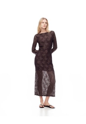 Vestido Midi Encaje Chocolate Mujer Chocolate