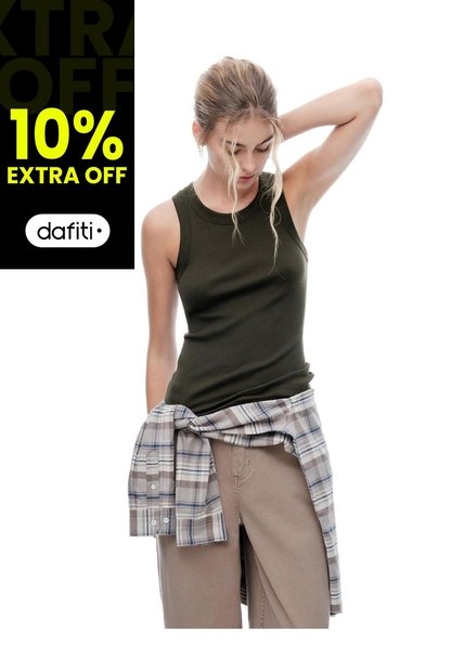 Camiseta Esqueleto Slim Rib Algodón Verde Mujer Verde