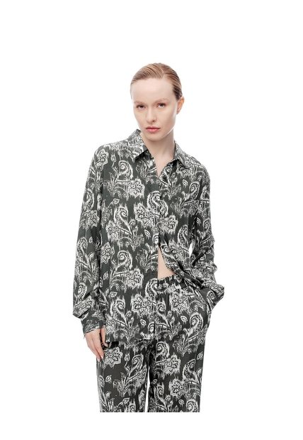 Camisa Manga Larga Holgada Estampada Mujer Verde