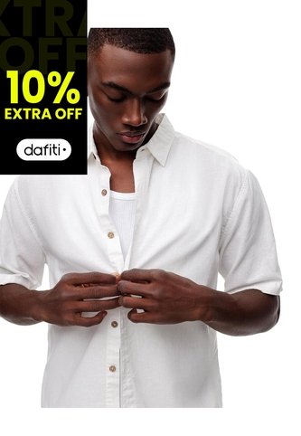 Camisa Manga Corta Regular Lino Blanca Hombre Blanco Gef