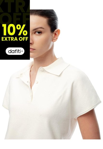 Polo Regular Tejido De Punto Blanca Mujer Blanco