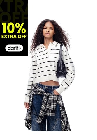 Buzo Tipo Polo Regular Rayas Mujer Blanco Gef