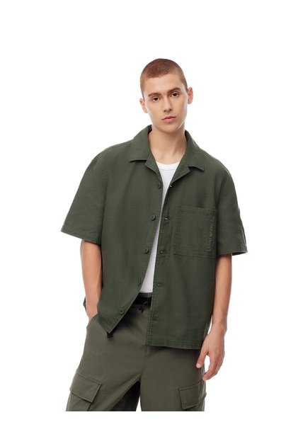 Camisa Manga Corta Oversize Algodón Verde Hombre Verde