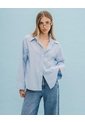 Camisa Manga Larga Oversize Algodón Rayas Mujer Azul de Gef