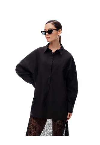 Camisa Manga Larga Oversize Algodón Negra Mujer Negro Gef