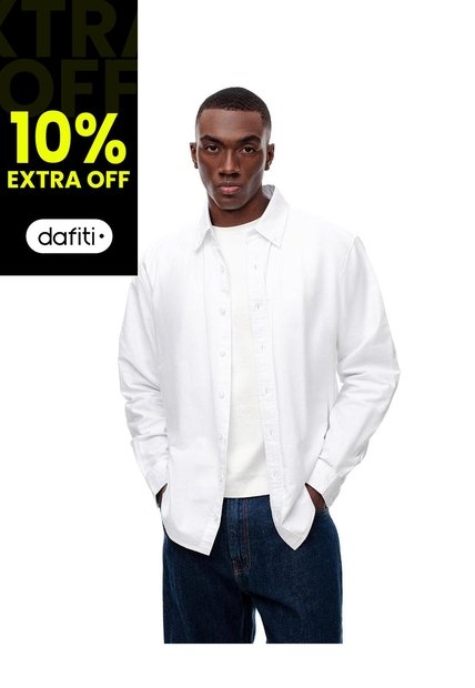 Camisa Manga Larga Regular Algodón Blanca Hombre Blanco