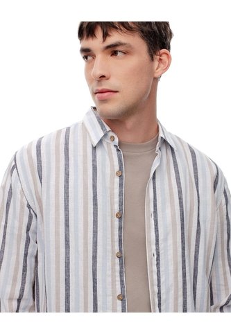Camisa Manga Larga Regular Lino Rayas Hombre Blanco Gef