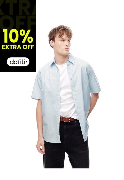Camisa Manga Corta Regular Algodón Azul Hombre Azul