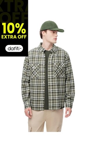 Camisa Manga Larga Regular Algodón Cuadros Hombre Verde Gef