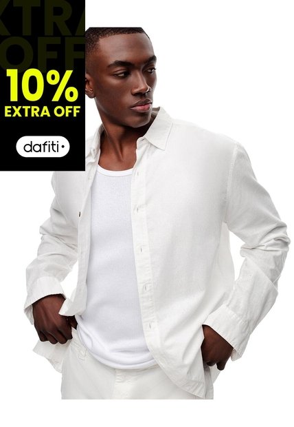 Camisa Manga Larga Regular Lino Blanca Hombre Blanco