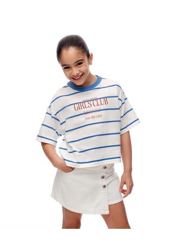 Camiseta Oversize Algodón Rayas Niña Azul Gef