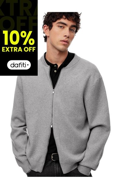 Chaqueta Bomber Regular Cierre Doble Gris Hombre Gris
