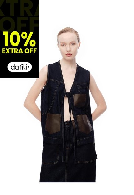 Chaleco Denim Anudado índigo Oscuro Mujer Azul