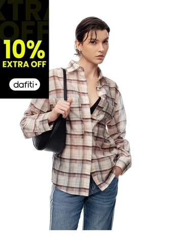 Camisa Manga Larga Regular Cuadros Mujer Cafe Gef