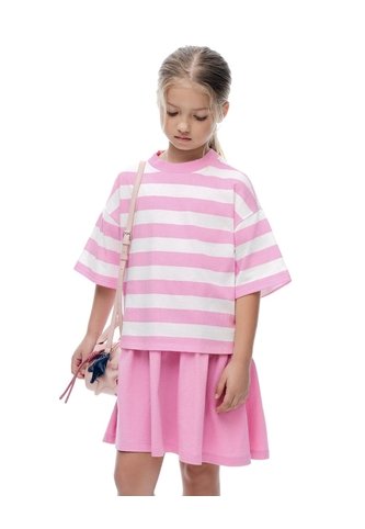 Camiseta Relaxed Manga Corta Rosada Rayas Niña Rosa Gef