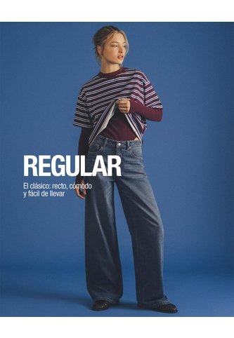 Jean Straight Tiro Medio índigo Mujer Azul Oscuro Gef