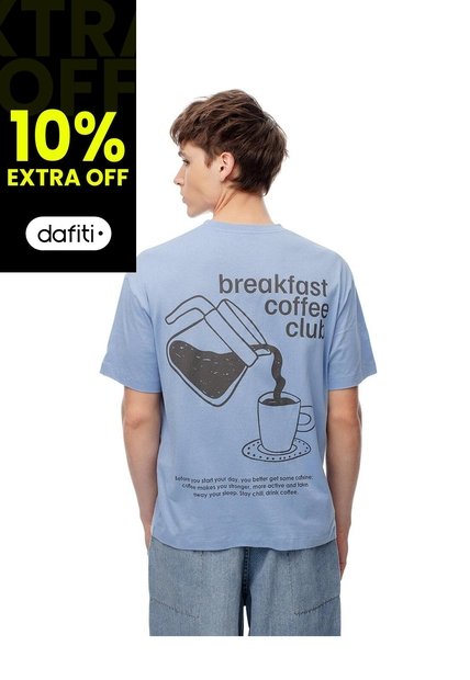 Camiseta Regular Algodón Estampada Hombre Azul
