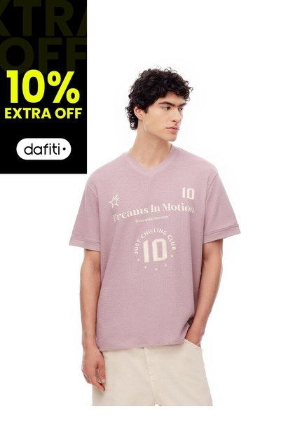 Camiseta Oversize Algodón Palo Rosa Estampada Hombre Rosa