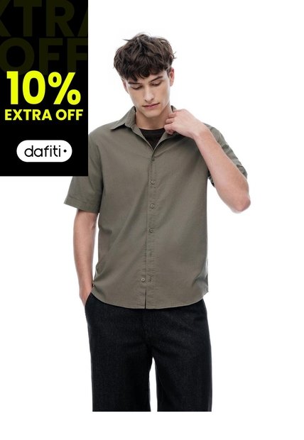 Camisa Regular Manga Corta Café Hombre Cafe