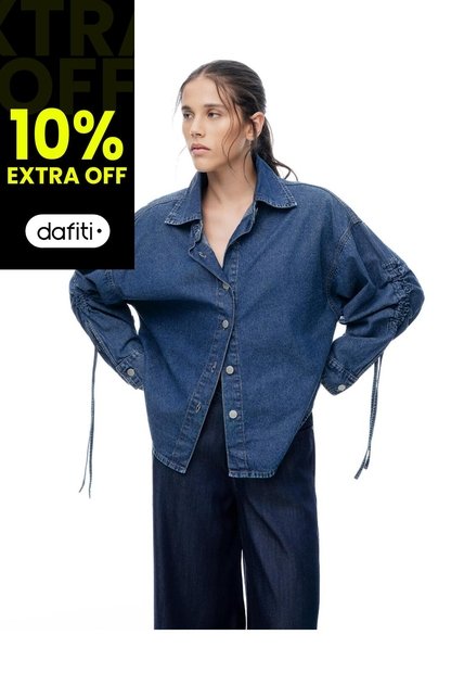 Camisa Oversize Manga Larga índigo Medio Mujer Azul Oscuro