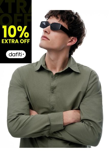 Camisa Regular Manga Larga Verde Oliva Hombre Verde