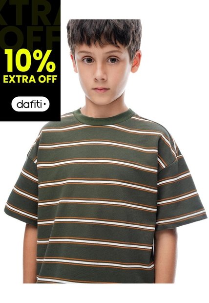 Camiseta Regular Manga Corta Verde Rayas Niño Verde