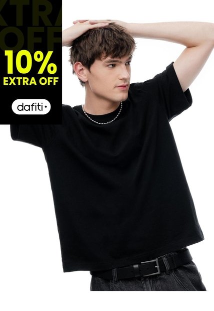 Camiseta Regular Manga Corta Negra Hombre Negro