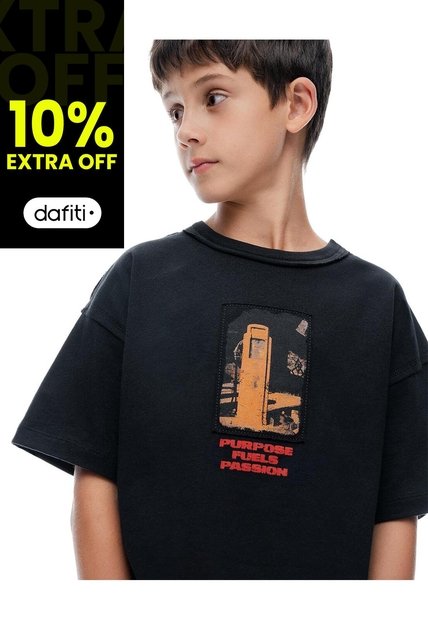 Camiseta Regular Manga Corta Negra Niño Negro