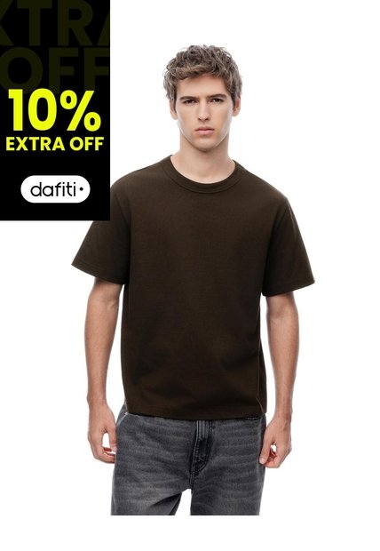 Camiseta Manga Corta Oversize Algodón Café Hombre Cafe
