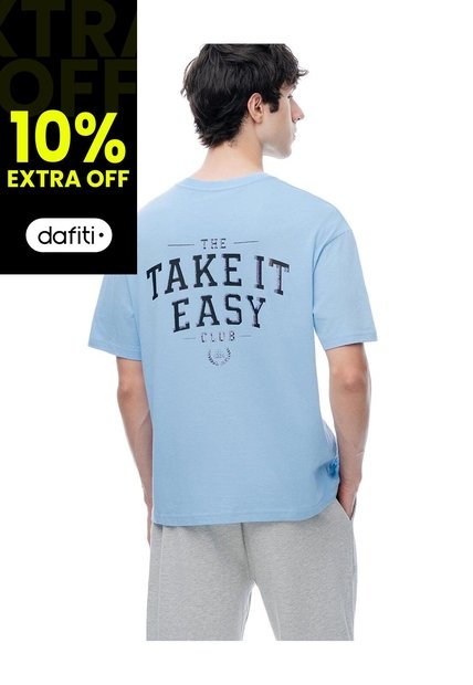 Camiseta Manga Corta Regular Estampado Azul Claro Hombre Azul