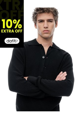 Buzo Tipo Polo Regular Negro Hombre Negro Gef