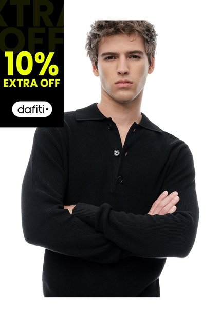 Buzo Tipo Polo Regular Negro Hombre Negro