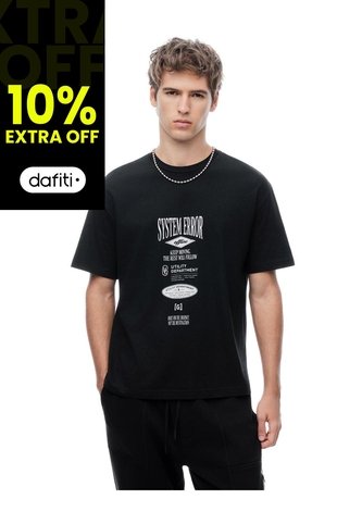 Camiseta Regular Manga Corta Negra Hombre Negro Gef